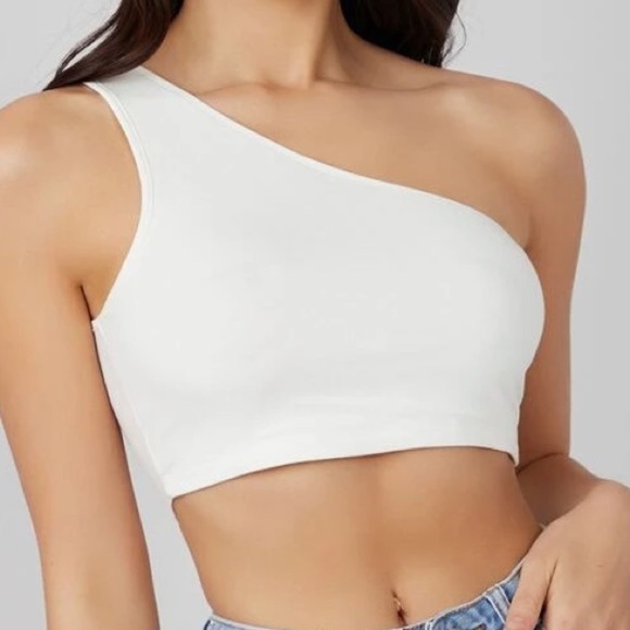 (2) white one shoulder cropped tops L= SHEIN M= PrettyLittleThing: fits M/L, EUC - Picture 4 of 6